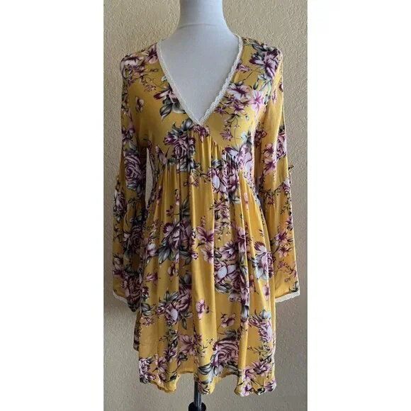On The Road Womens Yellow V Neck Fit & Flar Garette Floral Dress Size L $120 - Picture 11 of 11